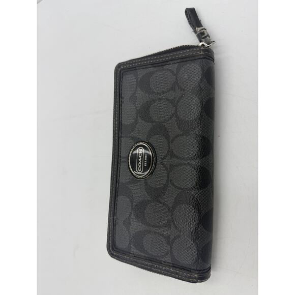 Coach F54007 Crossgrain Accordion Zip Around Leather Wallet - Black - Picture 1 of 6